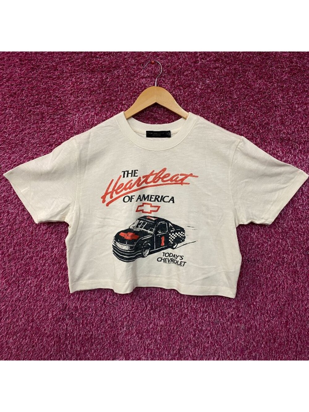 Junk Food Clothing Chevrolet "Heartbeat of America" Mock Neck Crop T-Shirt Mediu
